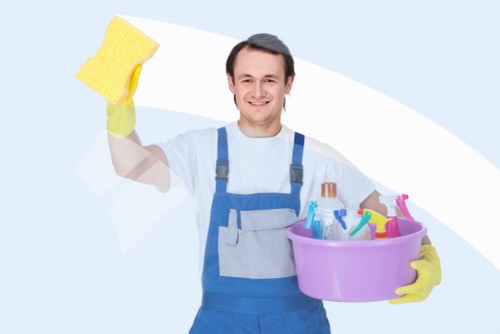 Cleaning team member representing ethical labour standards